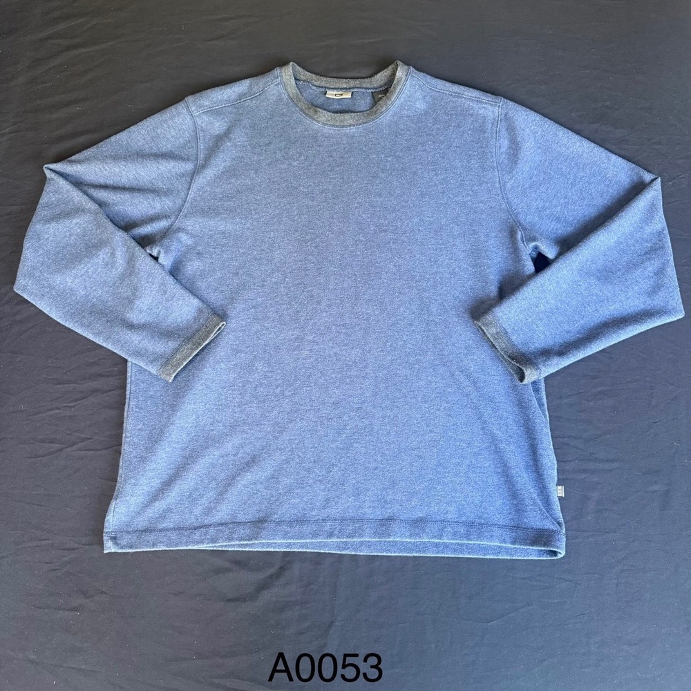 REI Mens Large Blue Heathered Long Sleeve Crewneck Shirt Cotton Blend A0053